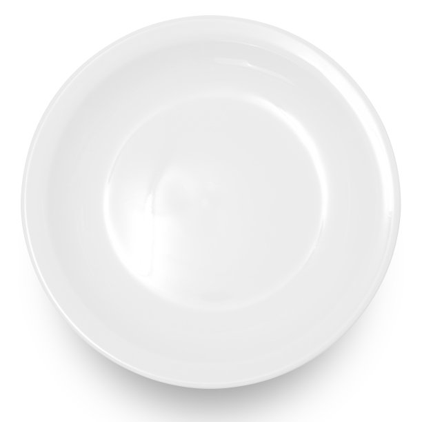 白色背景上隔离的白圆陶瓷板。图片下载