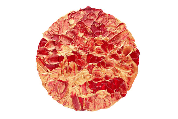 迷人的丙烯酸艺术品在充满活力的红色和金色。手工，现代，抽象绘画。图片下载