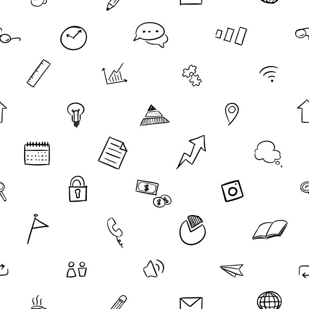 手绘商业涂鸦无缝背景，矢量图片下载