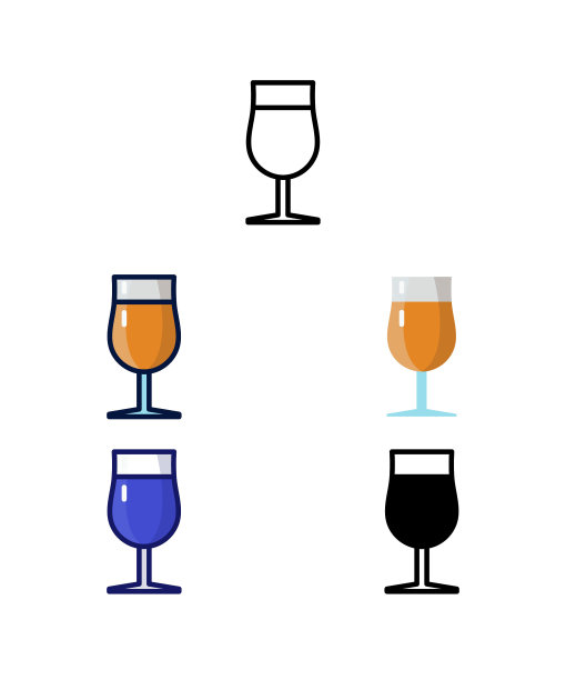 郁金香杯啤酒。家用酿酒设备和原材料图标。向量图片下载