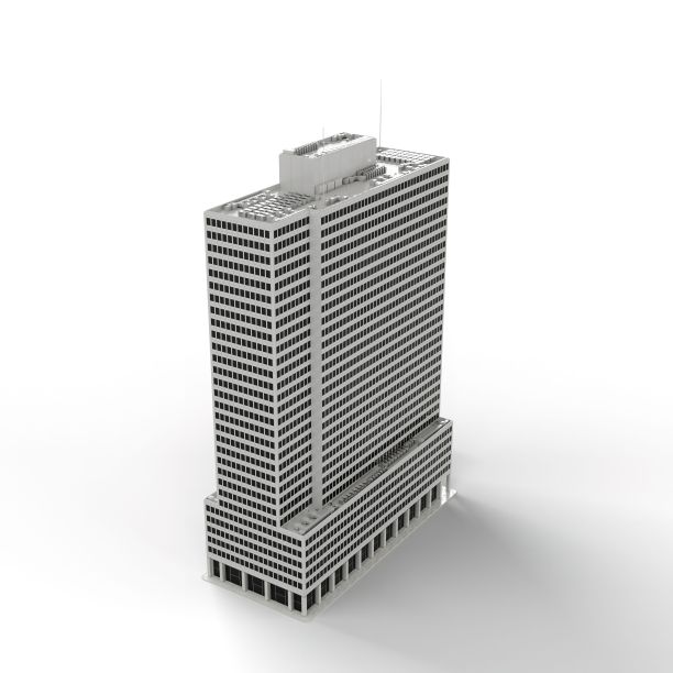一个灰色的现代办公大楼的3D渲染孤立在白色的背景图片下载