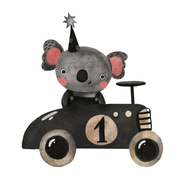 可爱的水彩考拉动物手绘插图在斯堪的纳维亚极简主义的帆船船运输北欧卡通风格的中性色彩图片下载