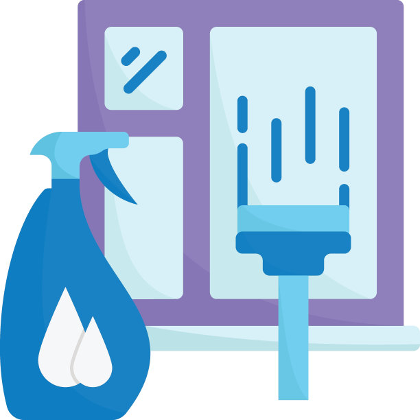 窗户玻璃清洁刮刀与液体喷雾概念矢量图标设计，家政标志，办公室管理员标志，搬运工或清洁设备库存插图图片下载