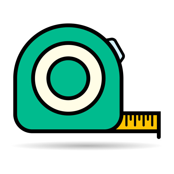 卷尺图标阴影，测量工具概念设计符号，仪器平面矢量插图图片下载