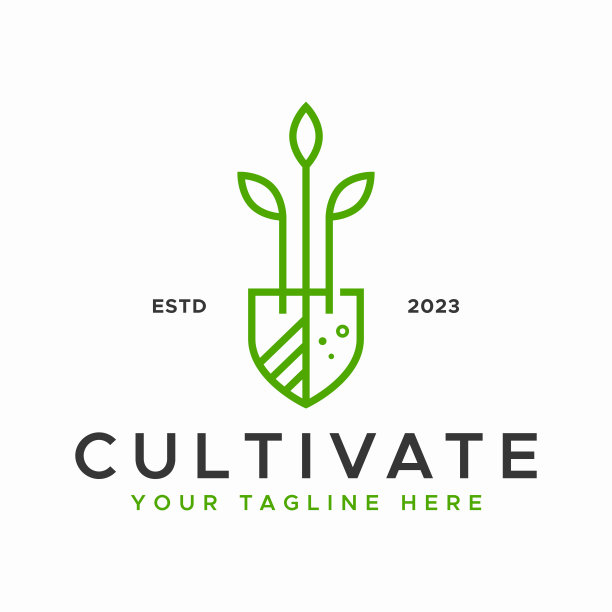 培育和自然的绿色花园与成长的种子植物和铲子插图标志图片下载