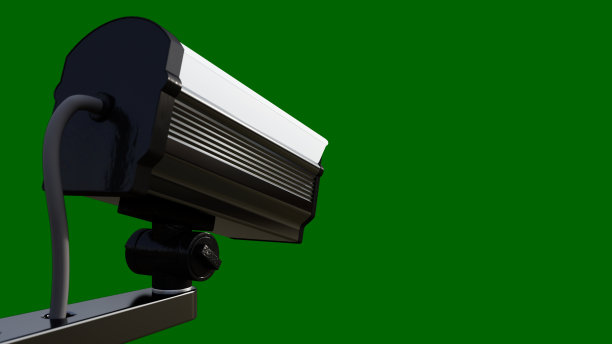 安全摄像头被隔离在绿铬合金上图片下载