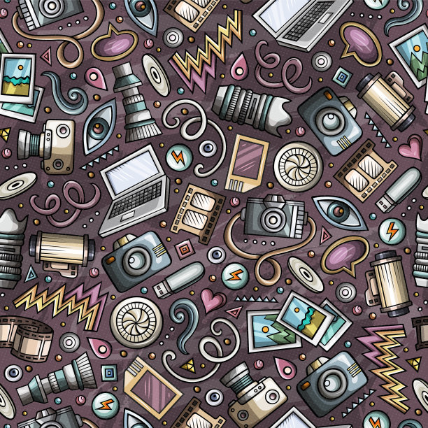 卡通可爱的照片无缝图案图片下载