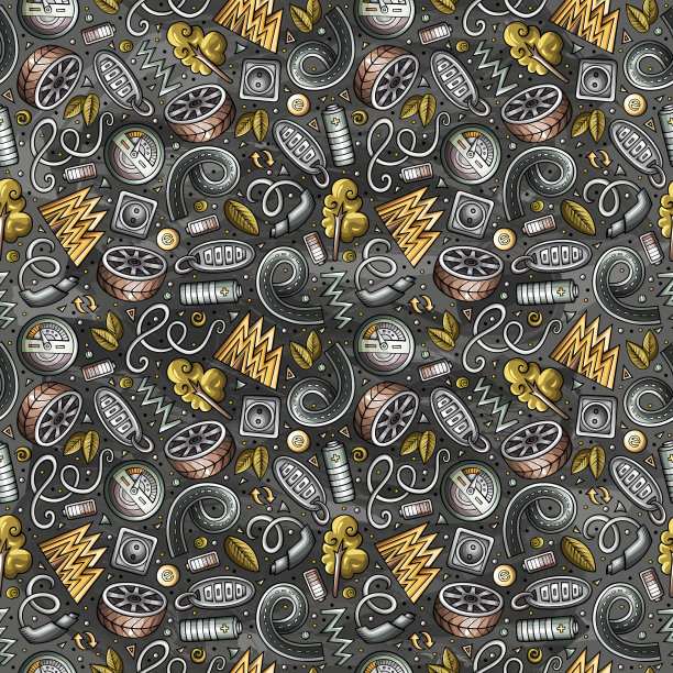 卡通可爱的涂鸦电动车无缝图案图片下载