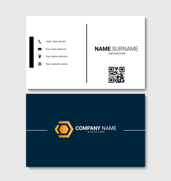 优雅的白色和海军蓝名片设计。专业、干净的名片模板。向量图片下载