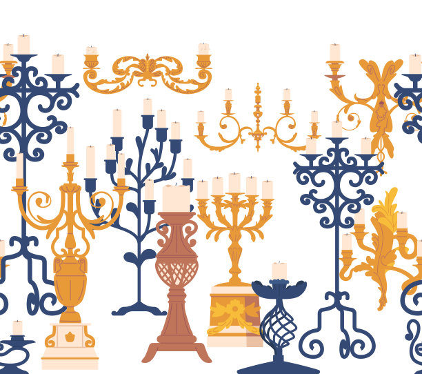 无缝模式具有复杂的设计烛台，创造一个优雅和迷人的重复主题图片下载