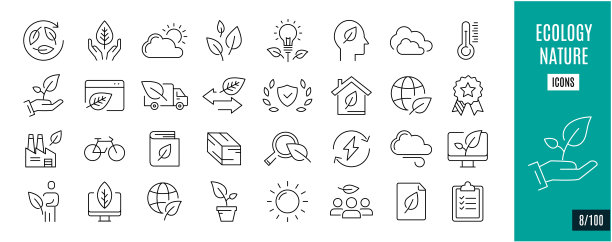 最好的收集生态和自然线图标。能源，电力，气候变化图片下载