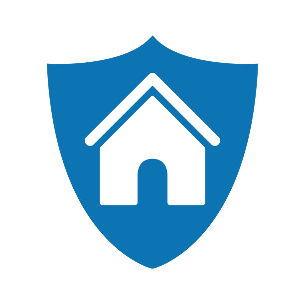 房屋和房地产保险图标，房屋和盾牌标志，房屋保险对即将发生的损失和火灾，建筑特别事件保险的概念-股票矢量图片下载