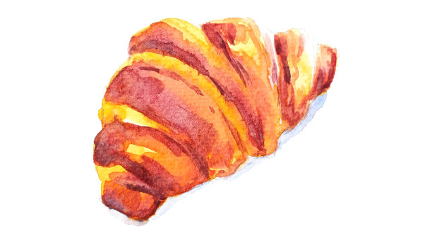 水彩手绘，羊角面包孤立在白色背景图片下载