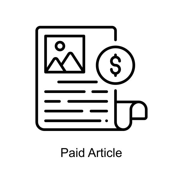 付费文章大纲图标设计插图。数字营销符号在白底EPS 10文件图片下载