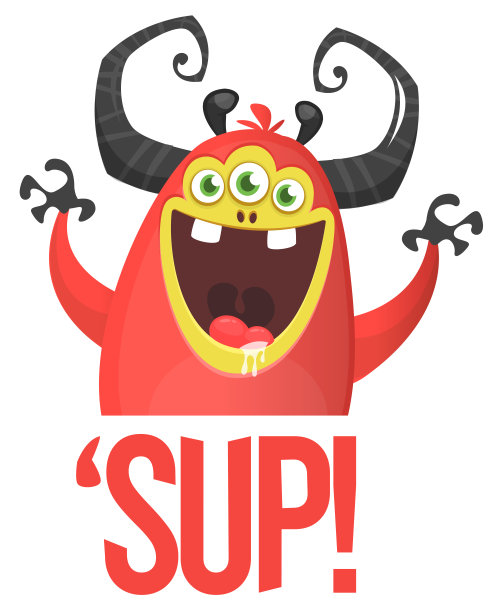 有趣的卡通怪物角色说wazzup。可爱和快乐的外星人插图。万圣节矢量设计隔离图片下载