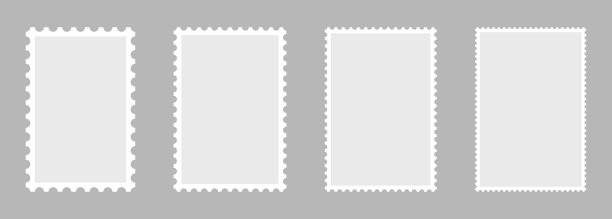 空白一套四枚邮票。在灰色背景上隔离的邮件的纸质邮戳。矢量插图。图片下载