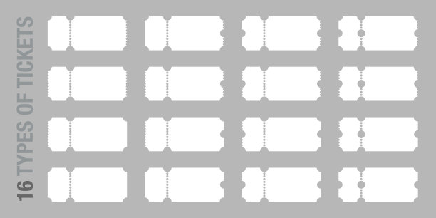 一套16张空白或空票模板。电影院、剧院、音乐会及登机票、折扣及销售券。图片下载