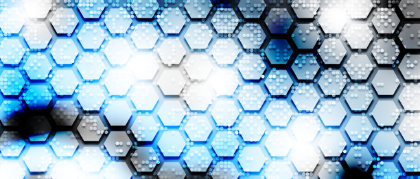 六边形物体的几何背景，具有透视效果。多边形抽象构图图片下载