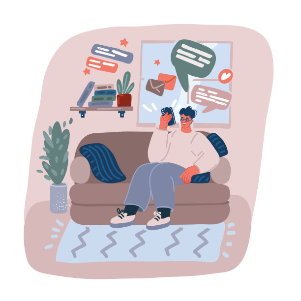 男人在家用智能手机上网的矢量图图片下载