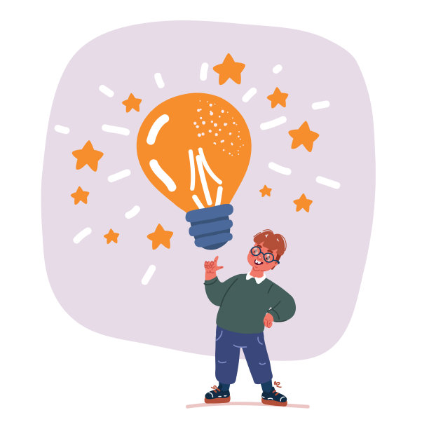 创意创新技术理念。拿着灯泡的书呆子拉里。3 d演示。图片下载