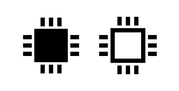 芯片图标。微芯片或集成电路(IC)象形文字。技术的象征，计算机和处理器或电子电路。图片下载