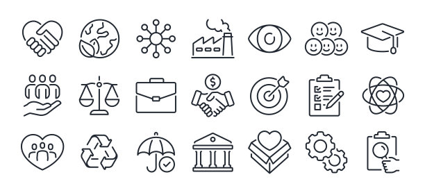 企业社会责任和可持续发展可编辑的笔画轮廓图标隔离在白色背景平面矢量插图。像素完美。64 × 64。图片下载