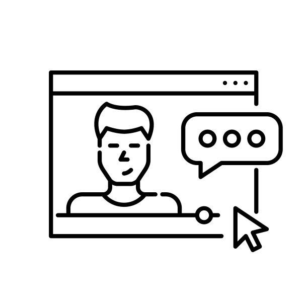 在线观看视频博客。男博主在网络浏览器中与订阅者交谈。像素完美，可编辑的笔触图片下载