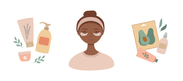 一个年轻女子的肖像和化妆品集。图片下载