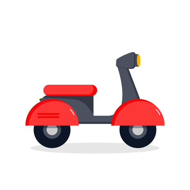 网上购物，外卖。图标快递，送货到家。红色滑板车送货图片下载