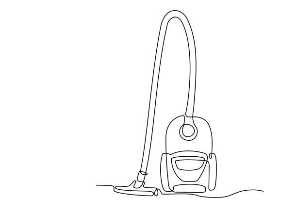 吸尘器在单一的连续线条艺术绘画风格。一幅家用电器的线条图。可编辑的吸尘器行程轮廓。涂鸦手绘矢量海报模板图片下载