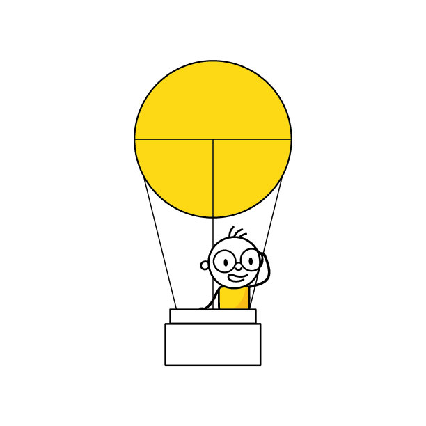 卡通人物乘坐气球飞行，看穿商业愿景。领导者计划实现任务胜利或职业道路概念。矢量素材插画图片下载