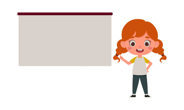 可爱的小女孩用手指着空黑板。模板儿童设计。卡通女学生角色。矢量图图片下载