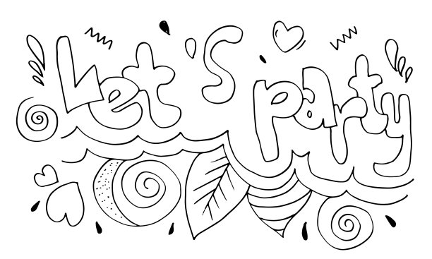 手绘，涂鸦派对设置孤立的白色背景。素描图标的邀请，传单，海报。图片下载