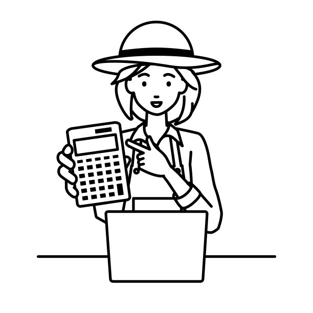 一位农民妇女在笔记本电脑前微笑着推荐、提议、展示估算并指着计算器图片下载