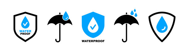 防水的图标。防水标志收集。防水标志。带盾的水保护图标。用于包装。矢量插图。图片下载