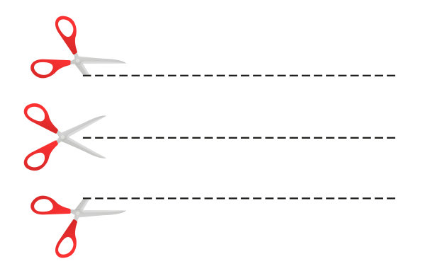 一套红色的剪刀与剪线在一个白色的背景。剪优惠券。剪断带。分离的元素。带丝带的剪刀用于设计印刷品。纸上虚线提纲。剪切机。矢量图图片下载