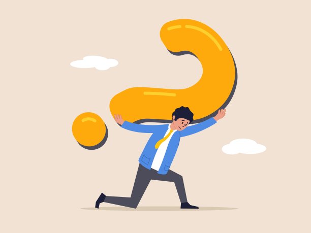 疑点或强调负担概念。没有答案或解决方案的难题，关键的商业问题，失意的商人背着沉重的大问号包袱。图片下载