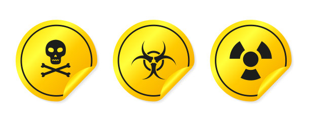 警告标签，警告胶带，危险标志矢量。辐射标志，有毒标志。高电压。黄色安全图标。网站横幅。危险的信号。矢量图图片下载