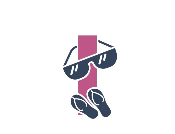 字母I戴着墨镜，穿着人字拖。度假和度假村字母标识。夏季旅游设计图片下载