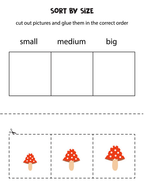 按大小对卡通木耳进行分类。儿童教育工作表。图片下载