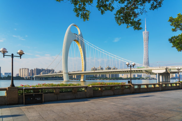 中国广州珠江两岸的城市天际线和街道景观图片下载