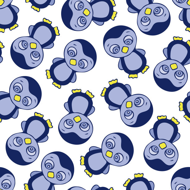 可爱的不会飞的鸟无缝图案。数字纸手绘企鹅插图。图片下载