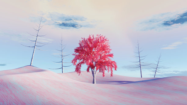 超现实的粉彩景观背景与几何形状，抽象梦幻的沙漠沙丘在调味景观与拱门，全景，未来的场景与复制空间，蓝天和多云图片下载