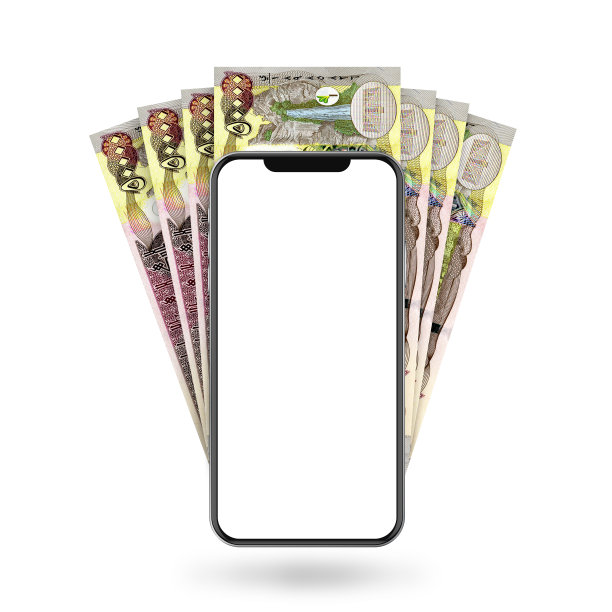 手机背后的伊拉克第纳尔纸币3d插图图片下载