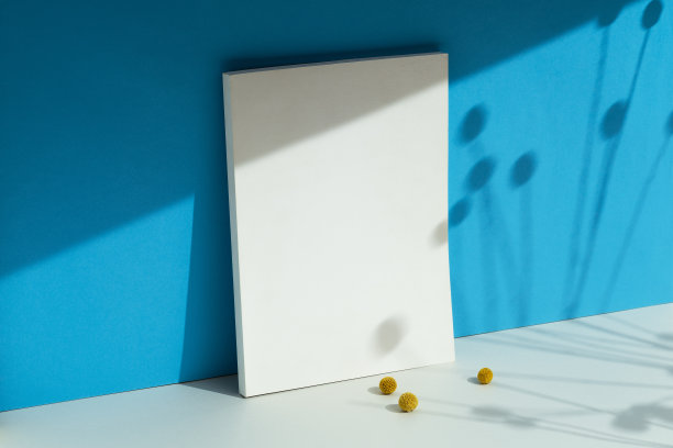 白色空白杂志封面模型在蓝色背景图片下载