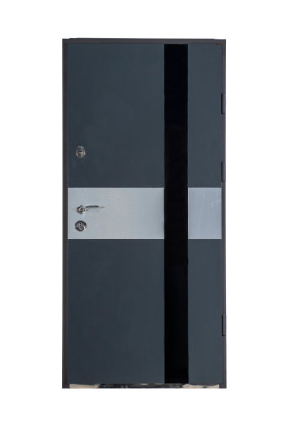 漂亮的金属，白色背景上的铁门。门上的锁和把手。门有漂亮的设计。公寓或房子的入口门。图片下载