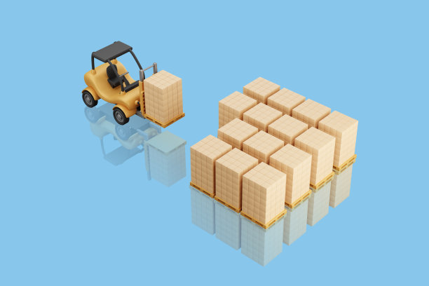 蓝色背景反射的时尚叉车堆叠箱图片下载