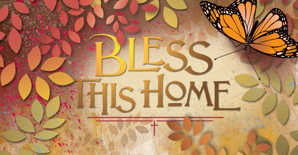 祝福这个家庭祈祷信息与蝴蝶图形大地色调的背景图片下载