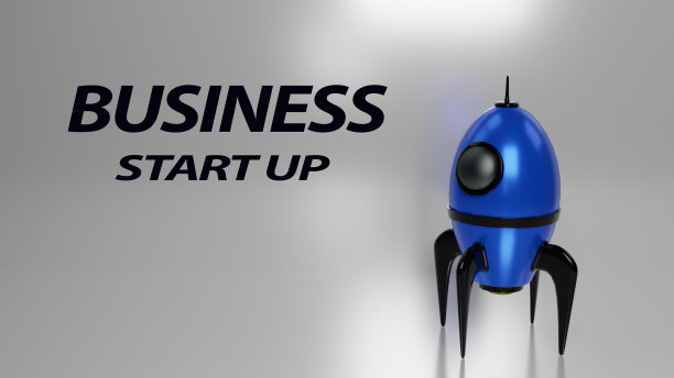 3d渲染火箭与写商业启动，商业概念孤立的白色背景插图图片下载