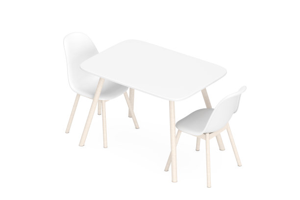 厨房现代白色塑料桌椅套装。3d渲染图片下载